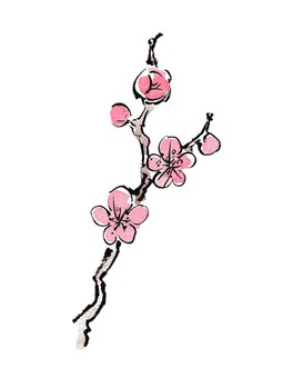 Japanese-style red plum blossoms drawn with a brush, , JPG, PNG and EPS