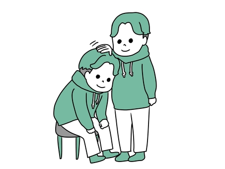 自分で自分を褒める人 自分,人,人間,男,男の人,男性,褒める,頭を撫でる,激励,微笑むのイラスト素材