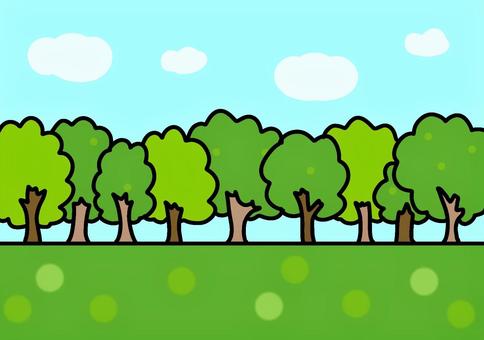 緑の並木　背景イラスト　夏 並木,緑,木,背景,青空,夏,自然のイラスト素材