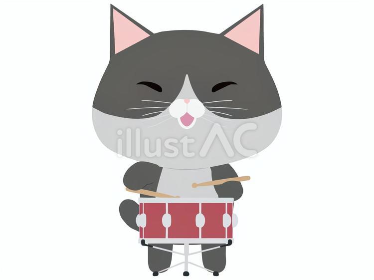 小太鼓を叩く笑顔のはちわれ猫 小太鼓,猫,はちわれのイラスト素材
