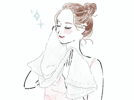 タオルで顔を拭くお団子の女性 タオルで顔を拭くお団子の女性 女性,タオル,拭く,スキンケア,洗顔,風呂,美容,顔,手,タオルドライのイラスト素材