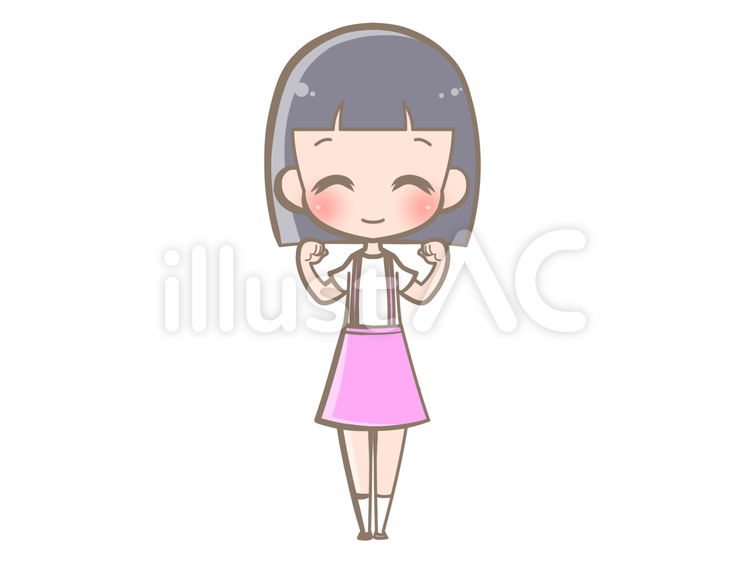 全身-拳-女の子-笑顔200809 女の子,笑顔,ガッツポーズのイラスト素材