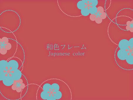 梅柄和色フレーム 和風,和柄,梅柄,フレーム,丸,ドット,飾り枠,和色,和カラー,背景のイラスト素材