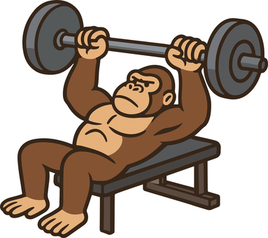 ベンチプレスをするゴリラ ベンチプレス,大胸筋,バーベル,ダンベル,ゴリラ,筋トレ,筋肉,ジム,トレーニング,トレーニーのイラスト素材