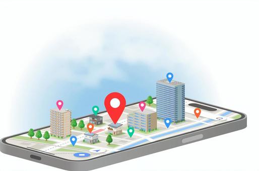 スマホの地図アプリ3Dイマージ スマホ,地図,マップ,位置,情報,ナビ,ナビゲーション,アプリ,立体,3dのイラスト素材