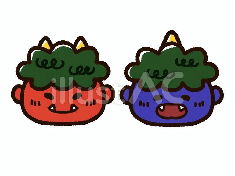 かわいい赤鬼と青鬼のキャラクター　顔のみ 鬼,節分,かわいいのイラスト素材