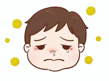 子供の花粉症(男の子) 男の子,男児,子供,幼稚園児,小学生,顔,困る,涙,鼻水,花粉症のイラスト素材