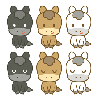 かわいい馬の挨拶セット 馬,午年,午,ウマ,干支,2026年,2026,挨拶,新年,あけましてのイラスト素材