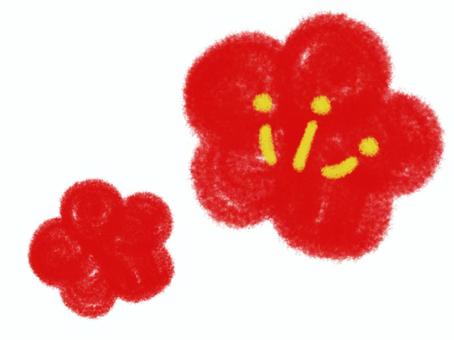 二輪の花　赤 花,梅,桜,赤,デフォルメ,手描き,クレヨン,パステル,年賀状,年賀はがきのイラスト素材