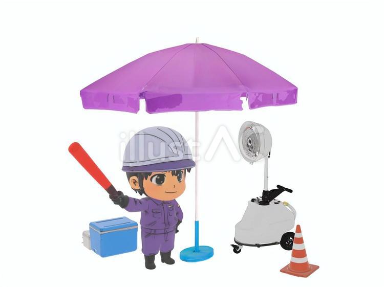 夏の建設土木工事現場で熱中症対策の作業員 教育,水分,補給のイラスト素材