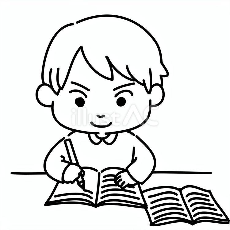 勉強熱心な男の子　線画 学生,勉強,学校のイラスト素材