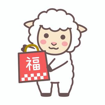 福袋を持ったひつじのイラスト 羊,ひつじ,未年,福袋,お正月,初売り,買い物,2027年,干支,新年のイラスト素材
