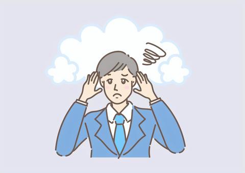 頭を抱えて困った表情の若いビジネスマン ビジネスマン,ビジネス,男性,若い,20代,30代,40代,ヤングプロフェッショナル,コンサルティング,営業のイラスト素材