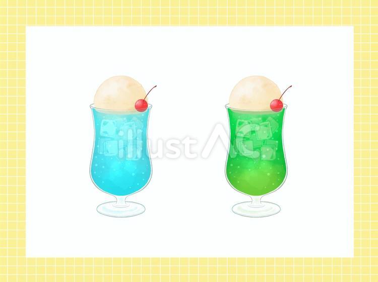 ソーダフロートとメロンソーダフロート ソーダ,メロンソーダ,フロートのイラスト素材