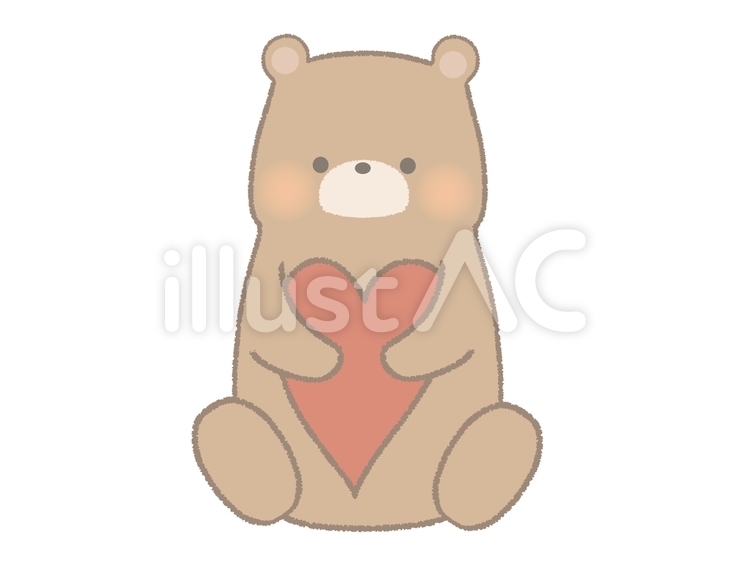 ハートを持つクマのイラスト　線あり クマ,ハート,動物のイラスト素材