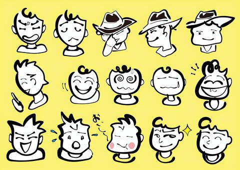 シンプルな顔のセット　A 顔,アイコン,シンプル,筆書き,ナチュラル,男性,セット,単純,ベクターのイラスト素材