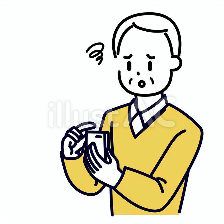 スマホ操作中がっかりした高齢男性 スマホ,がっかり,携帯電話のイラスト素材