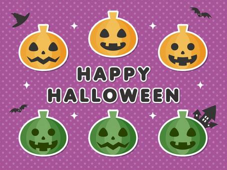 かぼちゃのお化けとハロウィンの文字セット ハロウィン,かぼちゃ,文字,コウモリ,館,アイコン,ドット,水玉,パターン,模様のイラスト素材