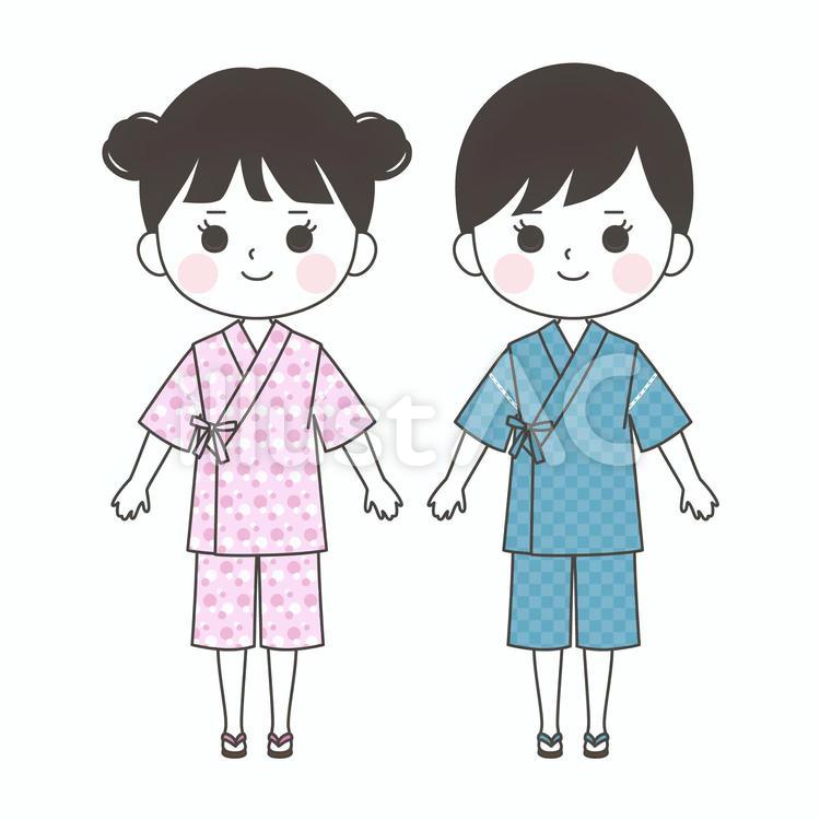甚平を着た子供たち 甚平,ファッション,おしゃれのイラスト素材