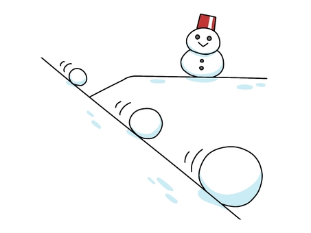 雪だるま式 雪だるま式,雪だるま,雪原,雪玉,坂,コロコロ,巨大化,肥大化,大中小,成長のイラスト素材
