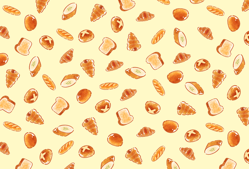 パンの壁紙背景　バックグラウンドイラスト パン,パターン,背景,スウォッチ,かわいい,おしゃれ,壁紙,ベーカリー,クロワッサン,フランスパンのイラスト素材