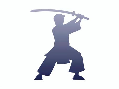 シルエット【侍・武士】7 シルエット,かげ,影絵,人,侍,武士,昔,刀,武器,構えのイラスト素材