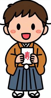 茶色の袴の男の子です。 シンプル,子供,七五三,お正月,日本,式典,イベント,和装,袴,羽織のイラスト素材