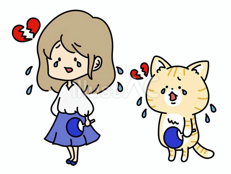 推し事出来ない女性と猫　青担当 推し活,泣く,推しのイラスト素材