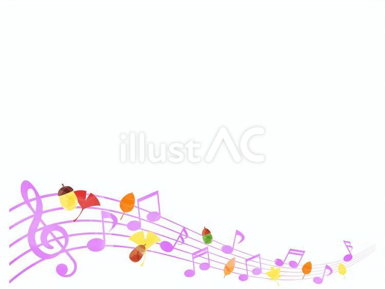 水彩風の紅葉と音楽フレーム13　紫 楽譜,音符,水彩のイラスト素材