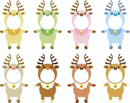 トナカイのカラフル顔フレームセット クリスマス,顔,トナカイ,フレーム,ベクター,セット,カラフル,かわいい,枠,顔はめのイラスト素材