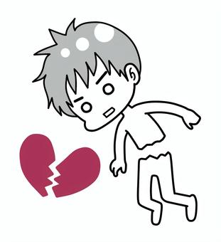 心が折れた人 男の子,心,折れる,ハート,ギザギザ,真っ二つ,真っ白,喪失感,立てない,辛いのイラスト素材