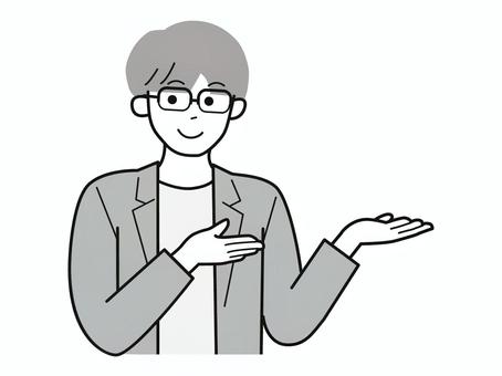 両手でどうぞとする働く男性A/白黒 両手でどうぞとする働く男性A/白黒 かわいい白黒,両手,どうぞ,お勧め,男性,お父さん,会社員,アドバイザー,20代,30代のイラスト素材