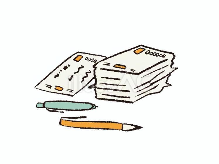 あて名書きをするはがきの山 年賀はがき,ハガキ,年賀状のイラスト素材