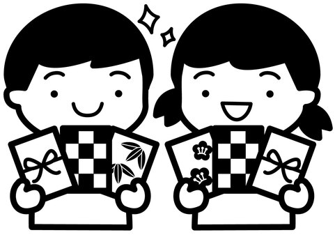 お年玉-1c お年玉,もらう,子供,男の子,女の子,笑顔,お年玉袋,正月,元旦,かわいいのイラスト素材