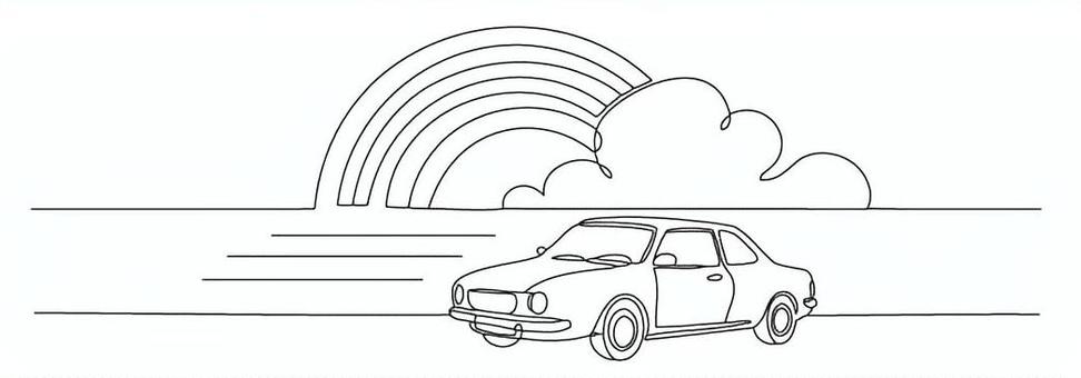 レトロな車と虹のドライブ