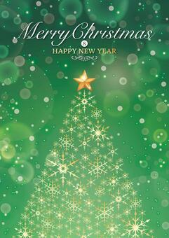 緑背景の雪の結晶のクリスマスツリー クリスマス,メリークリスマス,ハッピーニューイヤー,冬,ツリー,クリスマスツリー,雪,雪の結晶,星,スターのイラスト素材