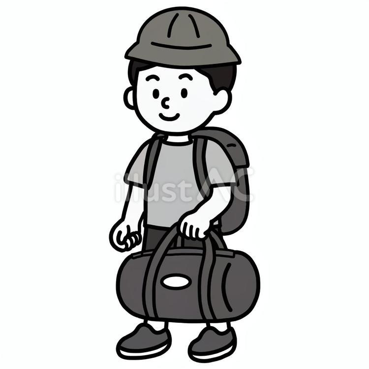 旅行バッグを持ちリュックを背負う男の子 男の子,旅行,修学旅行のイラスト素材
