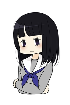 落ち込んでる学生 人物,落ち込む,悲しい,ガッカリ,腕組み,学生,セーラー服,リボン,制服,萌え系のイラスト素材