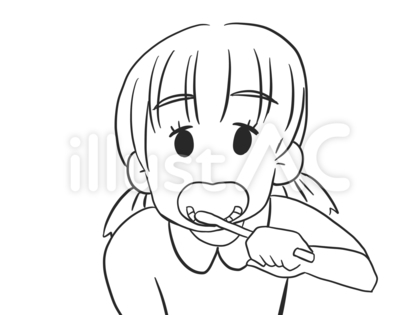 歯磨きをする女の子の線画