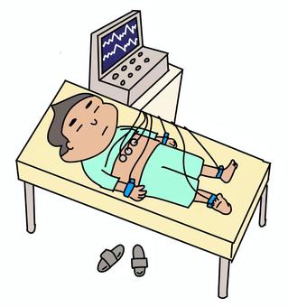 心電図を受ける男性 心電図,検査機,循環器,男性,医療機器,健診センター,医療センター,病院,人間ドック,健康診断のイラスト素材