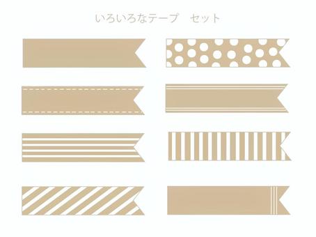 マスキングテープセット マスキングテープ,テープ,ベージュ,模様,柄,ドット,ボーダー,しましま,ストライプ,水玉のイラスト素材