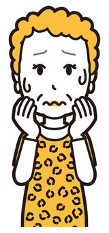  大阪のおばちゃん(黄)-073-バスト ストレス,おばちゃん,大阪,ヒョウ柄,おばはん,中年,女性,関西,派手,おばさんのイラスト素材