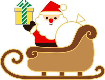 ソリでプレゼントを配るサンタクロース サンタクロース,全身,クリスマス,12月,冬,プレゼント,リボン,包装,しましま,ストライプ柄のイラスト素材