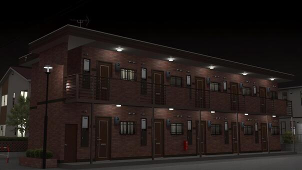 平成のアパート（夜） アパート,建物,住まい,中古,物件,住宅,外観,3dcg,リアルのイラスト素材