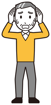  ニット中年男性(黄)-040-全身 慌てる,おじさん,男性,中年,お父さん,パパ,シニア,ミドルエイジ,人物,かわいいのイラスト素材