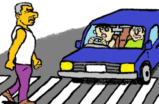 堂々と渡たるワシの道 男性,横断歩道,車,歩行者,ブレーキのイラスト素材