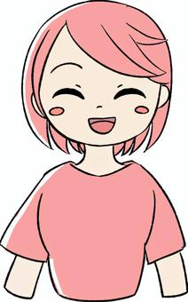 桃色の女の子の喜ぶ表情のイラスト 喜,笑顔,女の子,ピンク,かわいい,手描き,女性キャラクター,20代,30代,ピンク髪のイラスト素材