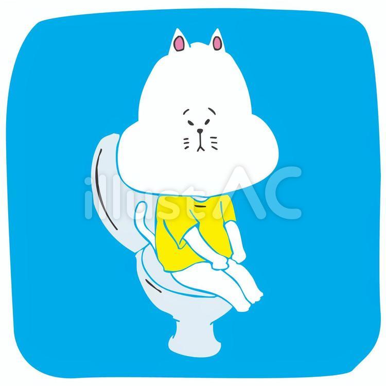 洋式トイレに座る猫（ふちなし） 猫,トイレ,洋式便所のイラスト素材