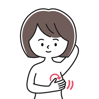 自己検診2 上半身 裸_顔白-影 OKW 女性,レディ,はだか,乳房,乳腺,乳管,乳癌,乳がん検診,ピンクリボン,セルフチェックのイラスト素材