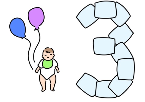 3ヶ月記念撮影赤ちゃん　カラー 赤ちゃん,風船,3,スタイ,カラーのイラスト素材